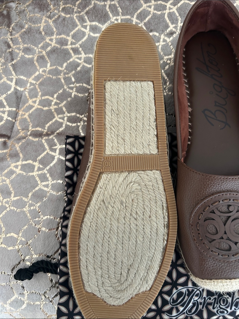 Brighton Brown Leather Espadrille Flats with Logo Medallion - Picture 4 of 4